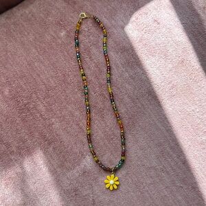 Colorful Beaded Necklace with Daisy Pendant